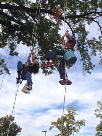 MRH Middle School students take off toward the top of the tree as part of the school's tree climbing program.