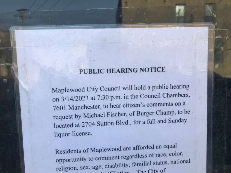 The notice at 2704 Sutton Boulevard — Elmwood location and possible future location for Burger Champ.