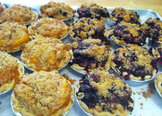 Peach pie and blackberry/blueberry pie at Pie Oh My.