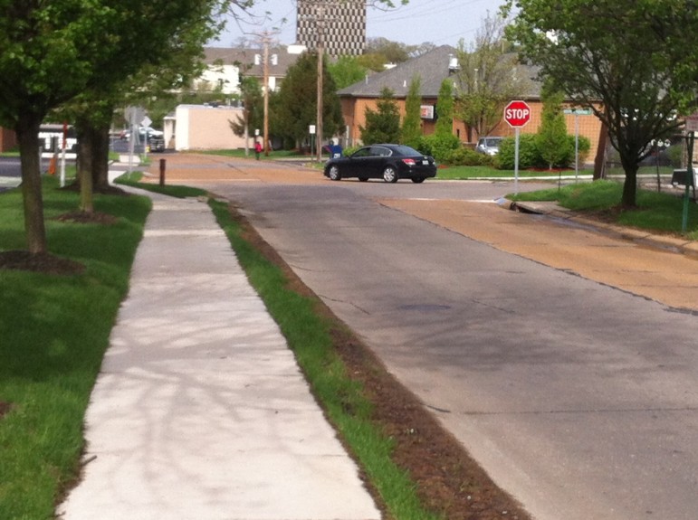 This is the new sidewalk on Hanley Industrial Court that is often unused. 