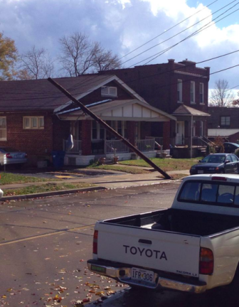 Sunday's storm blew down a power pole in the 2000 block of Bellevue Avenue.