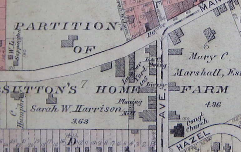 This portion of the 1909 Maplewood map shows the Marshall home still extant with some newer commercial buildings fronting Manchester.
