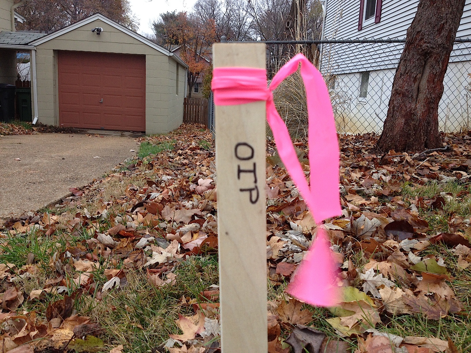 What does O.I.P. on a stake mean? Some showed up on Laclede Station Road