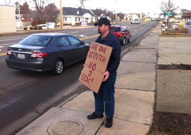 Brentwood resident protests: No to outsourcing dispatchers