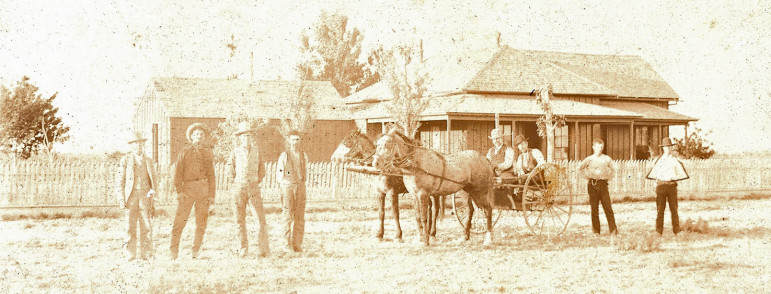 On back, "Edd. W. Rannells".  Date and location unknown.  Edward is in the wagon holding the reins I was told.