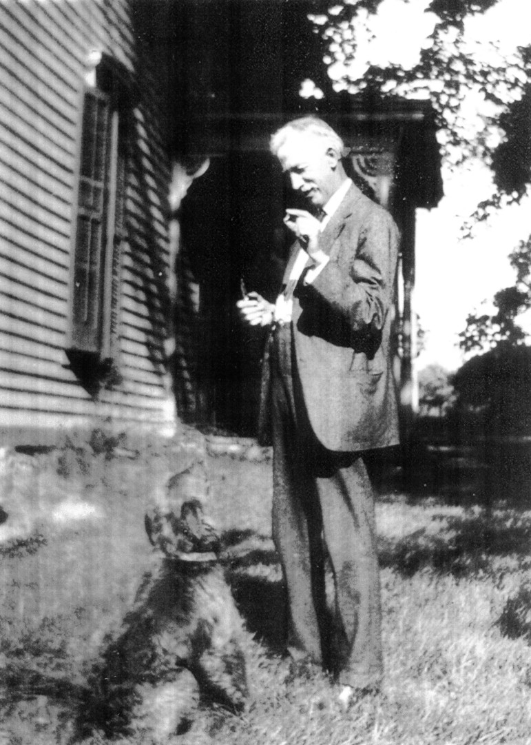Edward with another highly regarded animal, their dog, Dale.  Also in the front yard of Woodside in 1918.