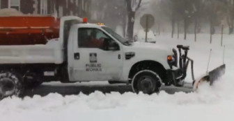 A Maplewood truck plows snow in the early-January storm.