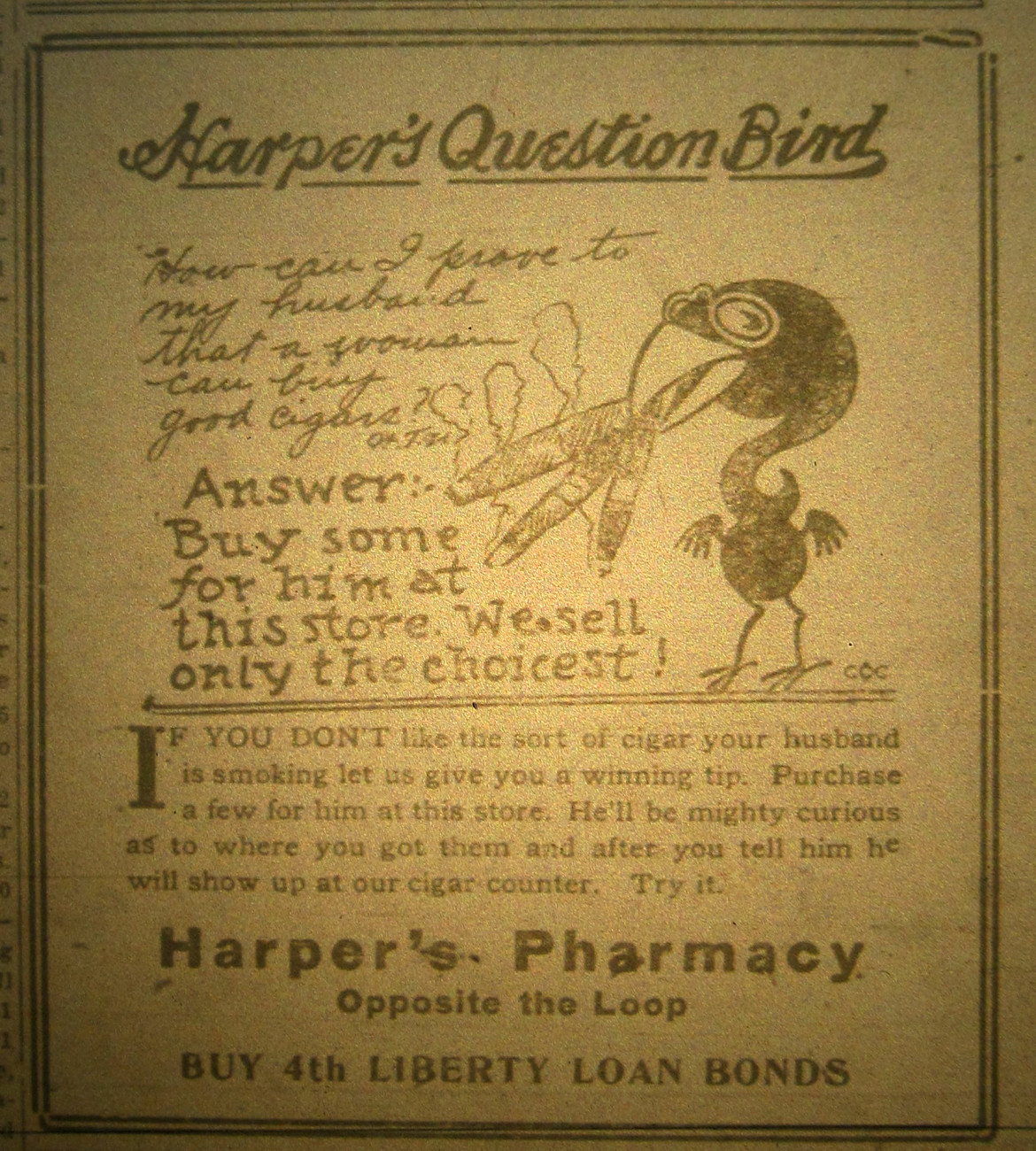 Harper's Pharmacy cigar ad from the 1916 Maplewood News-Champion.