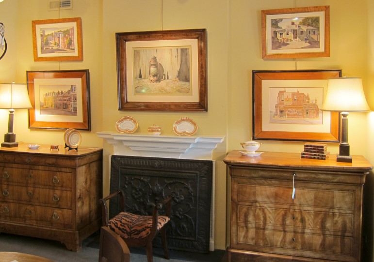 You'll not find a better setting to view Stan's paintings than the rotating display at Clark Graves Antiques in Clayton. 