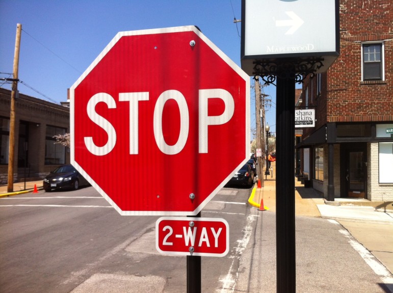 A stop sign was installed at northbound Sutton at Marietta Friday.
