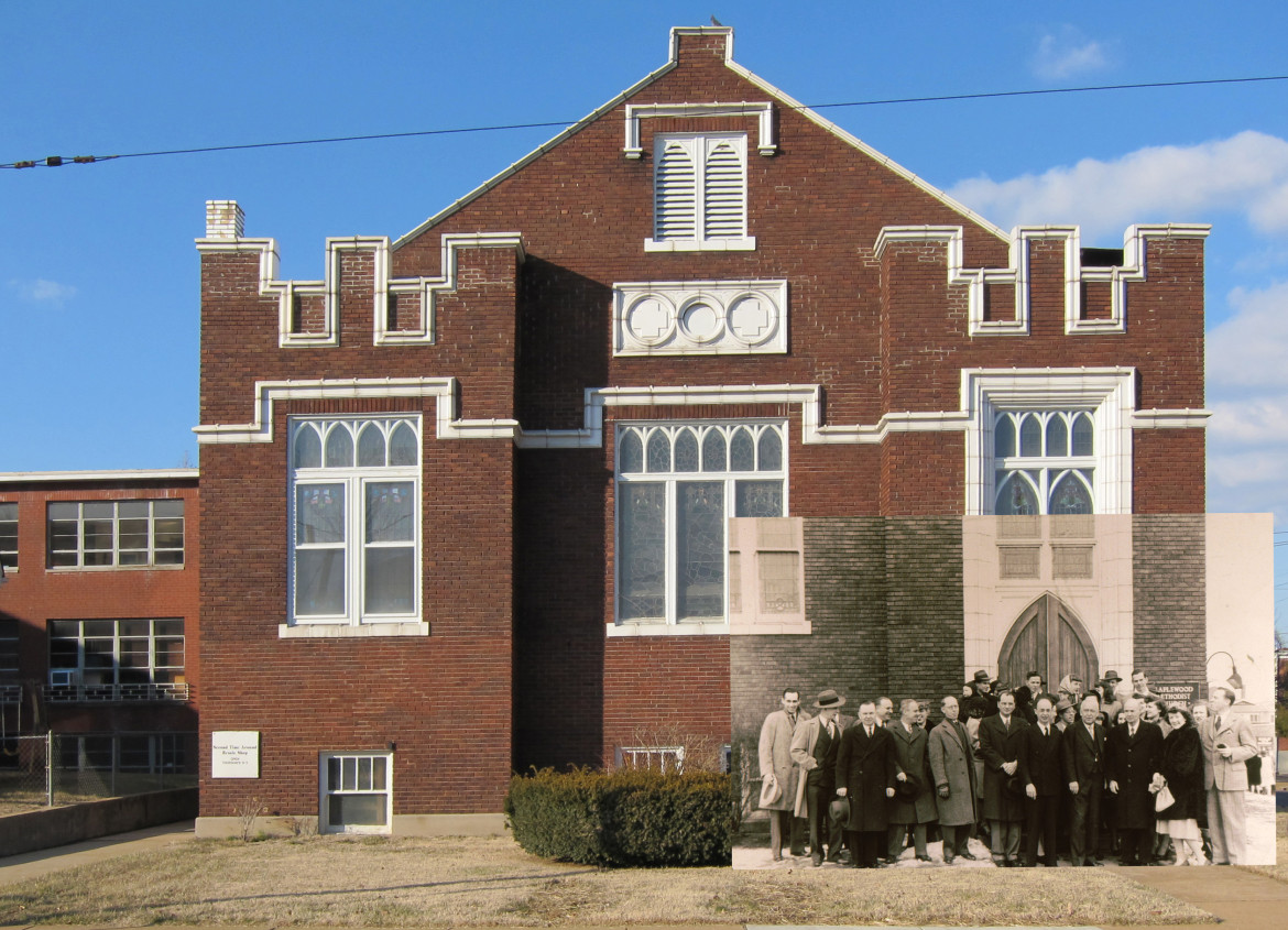The current Methodist church building was built by Koester in 1915.  the historic image is from the Maplewood Public Library.
