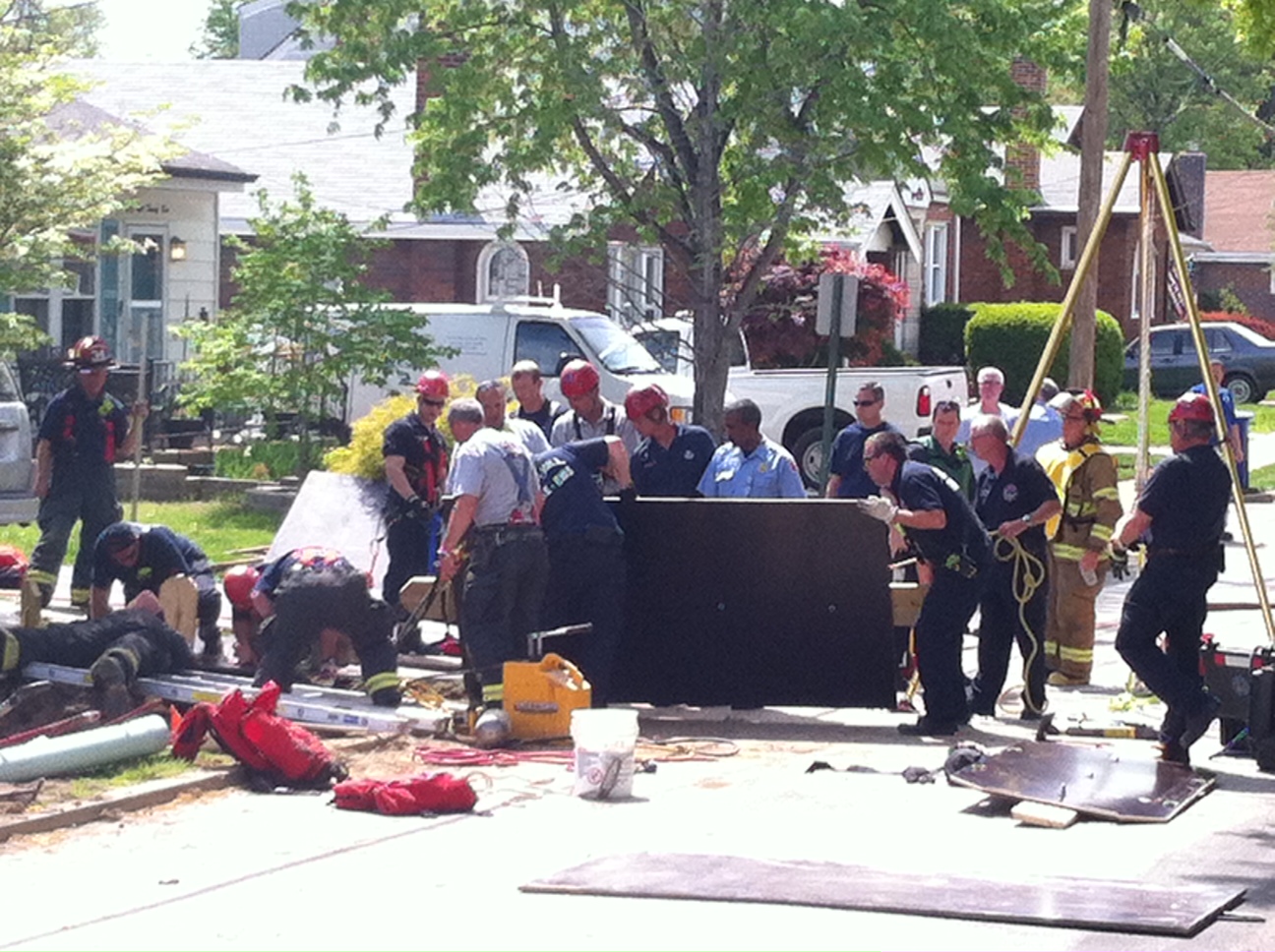 Brentwood Public Works employee trapped in hole, rescued