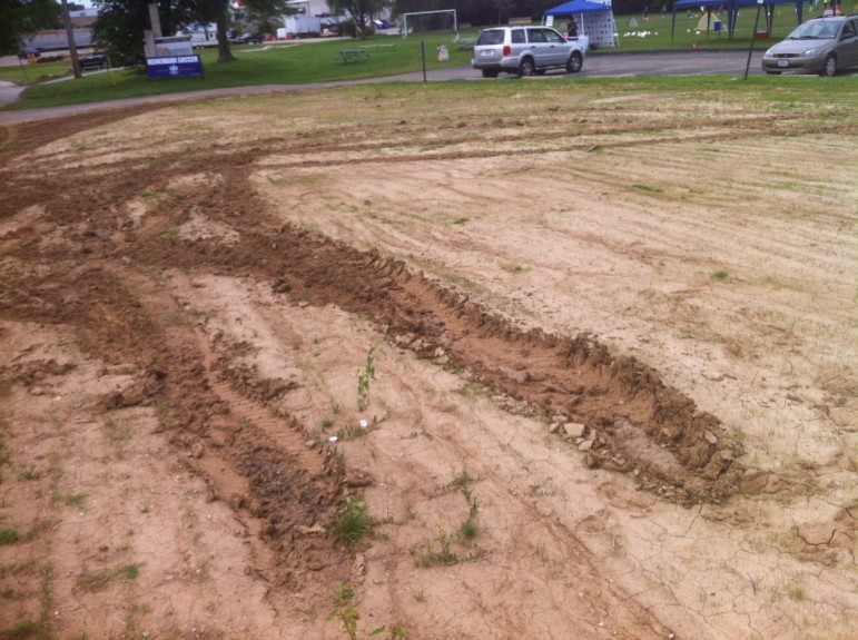 Tire tracks were left at Norm West Park in photo taken June 16.