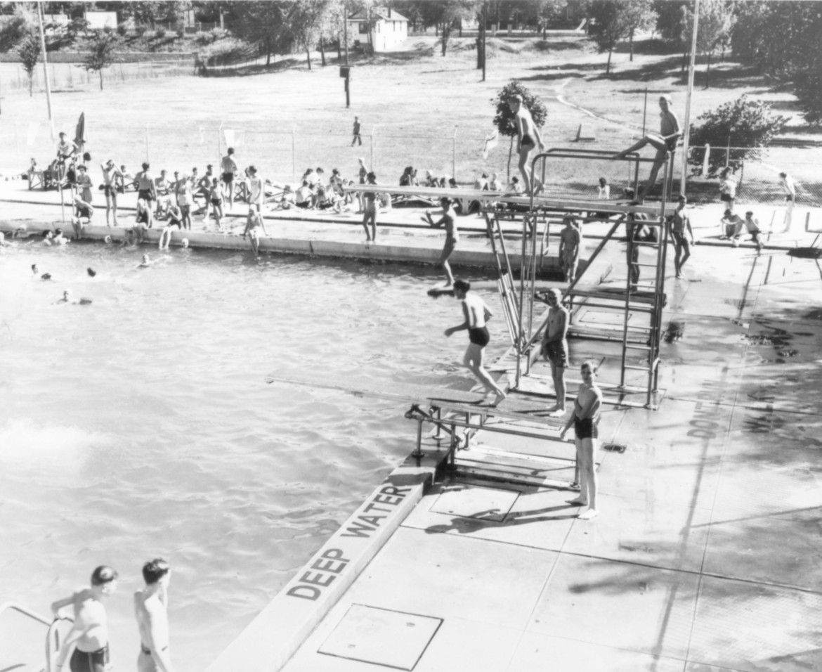 The western end of the pool.  The view is to the SE currently the site of the expanded aquatic center and the city hall.  Courtesy of Tom Grellner