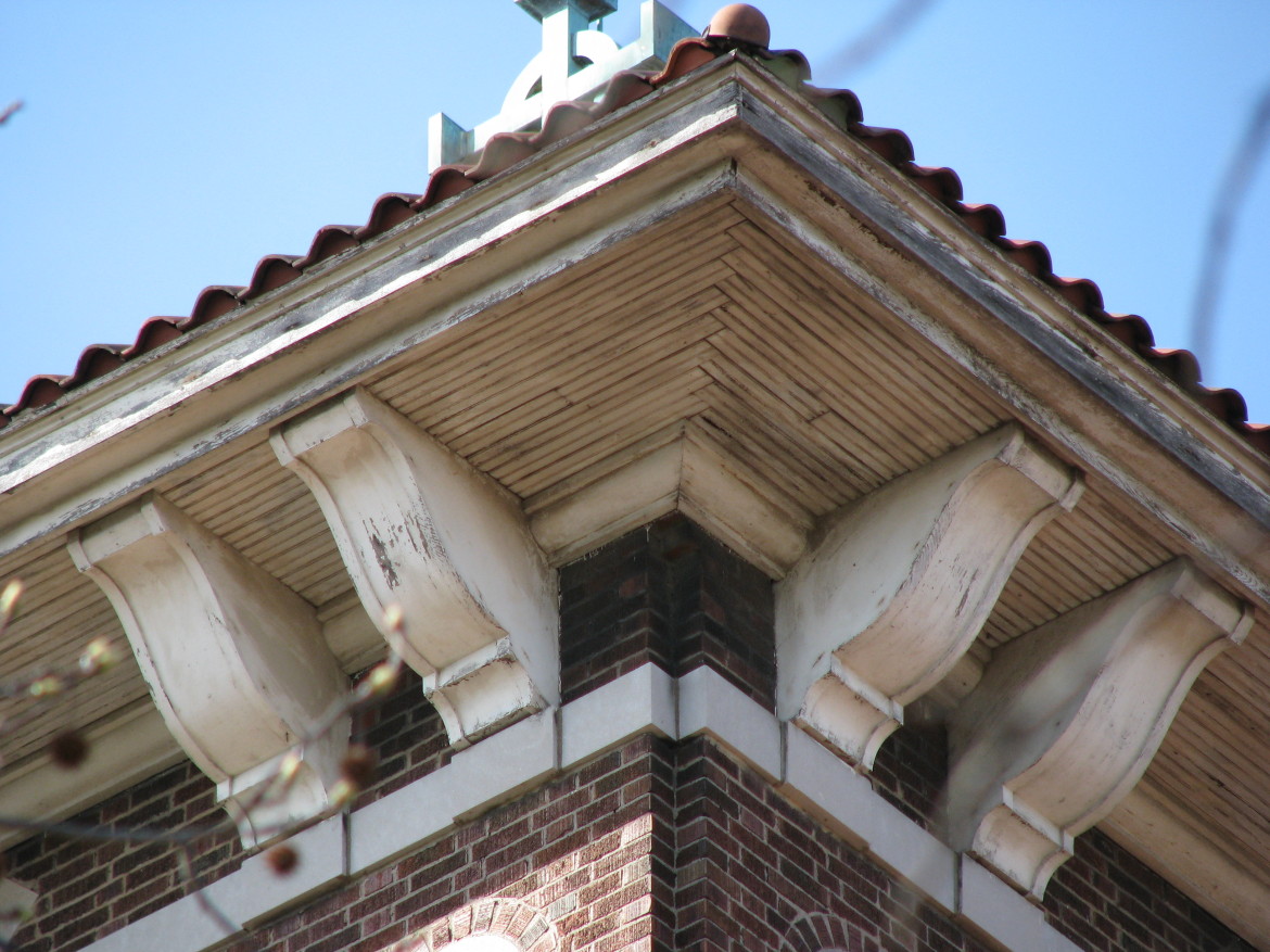 A detail of the cornice of the campanile in 2010.