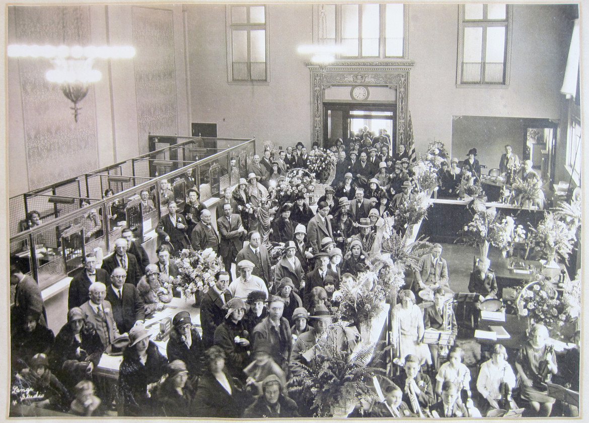 The interior during the grand opening.  Courtesy of the Maplewood Public Library.