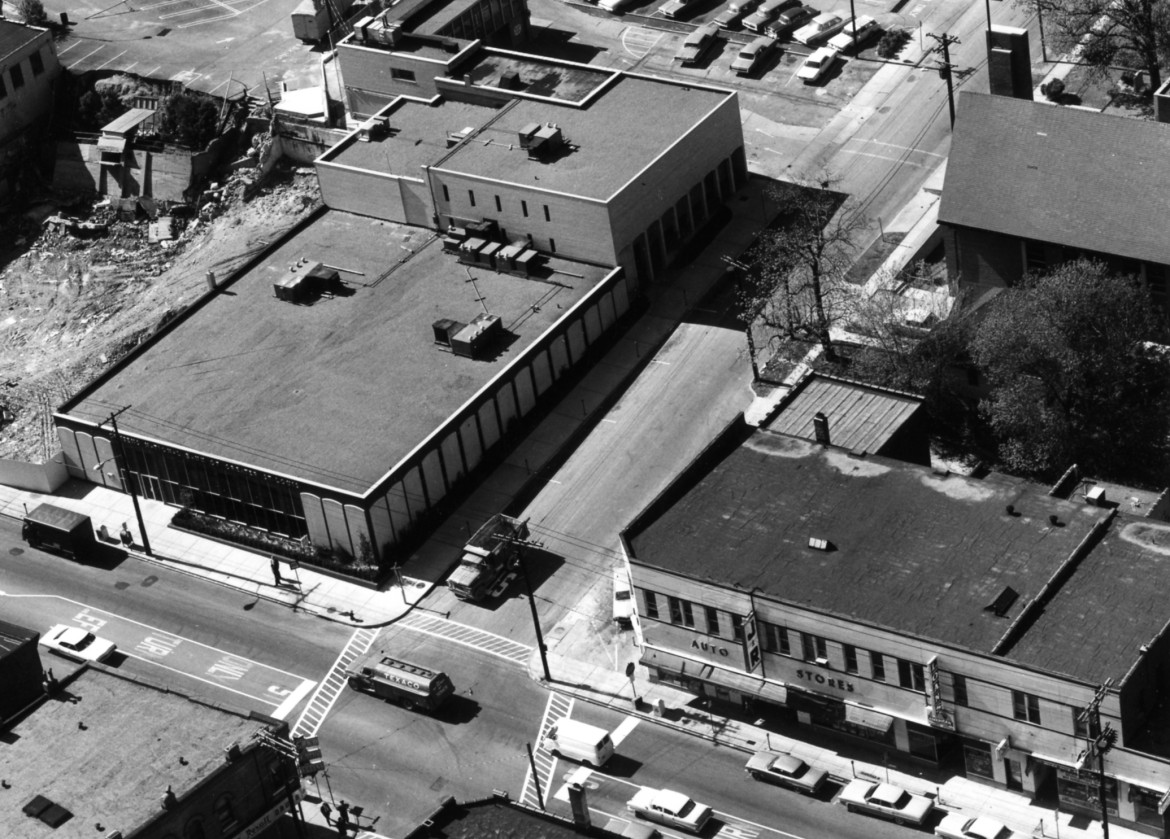 By the time this aerial photo was taken in 1967, Citizen's Bank has expanded to the corner and western auto has moved across the street into the spot once occupied by the Bank of Maplewood.  But what happened to the original building?  I would have never made the connection without the answer provided by Wanda.  That is the original building with a new facade.