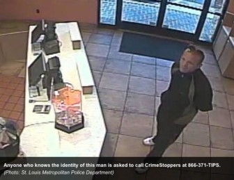 The suspect is seen in a St. Louis Taco Bell the week before he is suspected of robbing the Maplewood Taco Bell.
