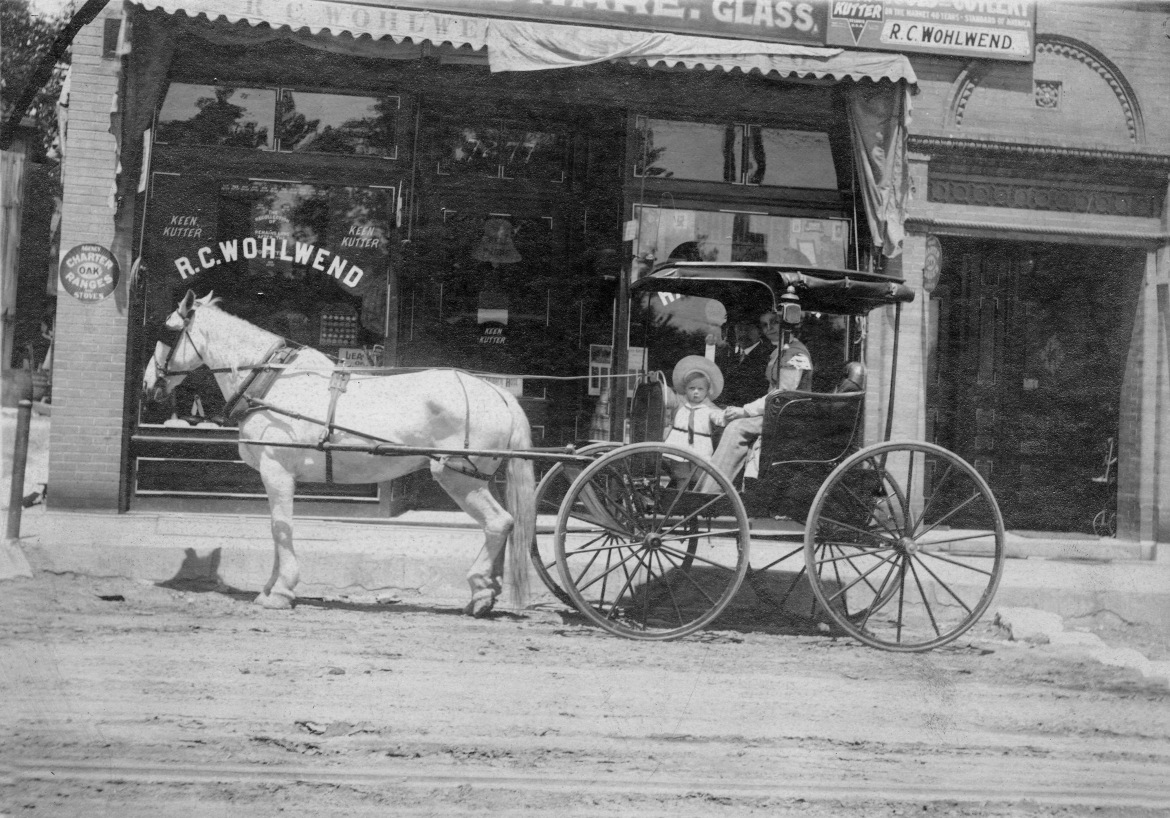Business was undoubtedly good when Emil L. and Rosa posed for this photo in their (I'm assuming) fancy rig with baby, Emil C.  Son Emil C. born upstairs at this store would go on to run the family business for many decades.