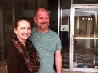 Cindy Higgerson and Brian Pelletier in front of what is set to be Larder and Cupboard, in Maplewood.