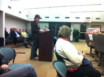 Hazel Avenue resident, John Niehaus speaks to the Maplewood council Tuesday night.