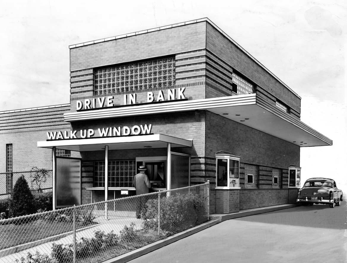 The building in question is the very fine mid-century modern drive up facility of Citizen's Bank.