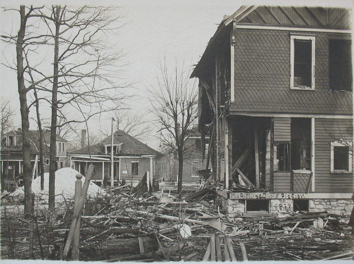 Note the date painted on the damaged home. 99 years ago today! Image courtesy of Maplewood Public Library.