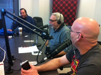 Donny Blake, Stuart Shelp and Jay Hanks in the studio along with 40 South News editor Doug Miner.