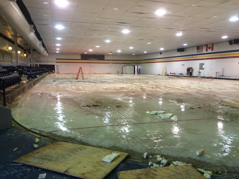 Demolition in the skating rink at the Brentwood Recreation Center - via Facebook.