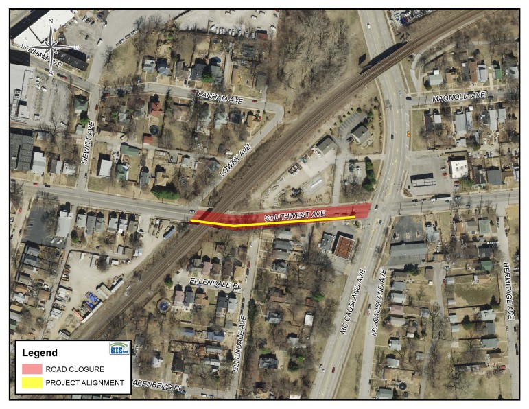 All lanes of Southwest Avenue will be closed for an expected two months (at least) between McCausland Avenue and Lowry Avenue.