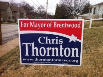 A Chris Thornton yard sign on Litzsinger Road.