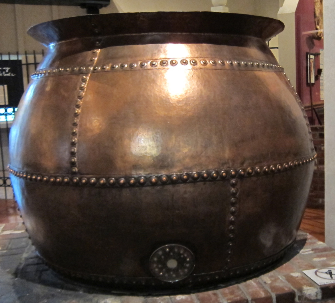 On a visit to the Missouri Historical Society I was struck by the similarity of this old brew kettle to the Maplewood Cyclone.  Both were composed of large sheets of metal joined with rivets.  If the Cyclone had been made of copper would we have saved it?  if the answer is yes, we were just one faux copper finish away from keeping it.