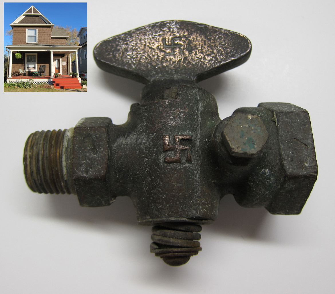 The original gas valve from 3134 Edgar in Maplewood. The county has a build date of 1890 on this home. I suspect this may not be accurate but I've been unable to find anything else on it. both the house and the valve are from the collection of the author.