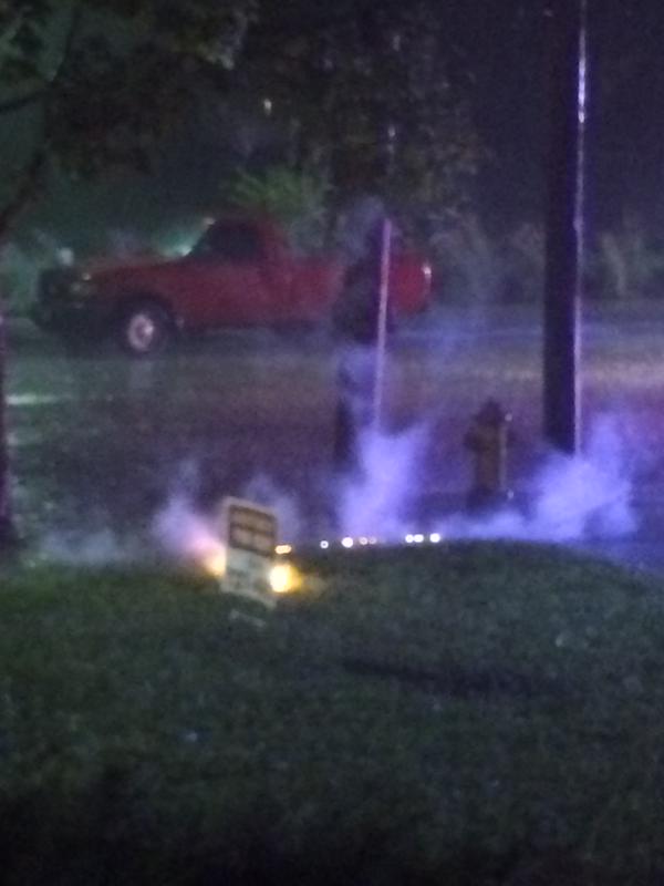 Via Fox2 twitter: A viewer in Maplewood, " Our building was struck by lightning. Arcing power lines. Golfball size hail."