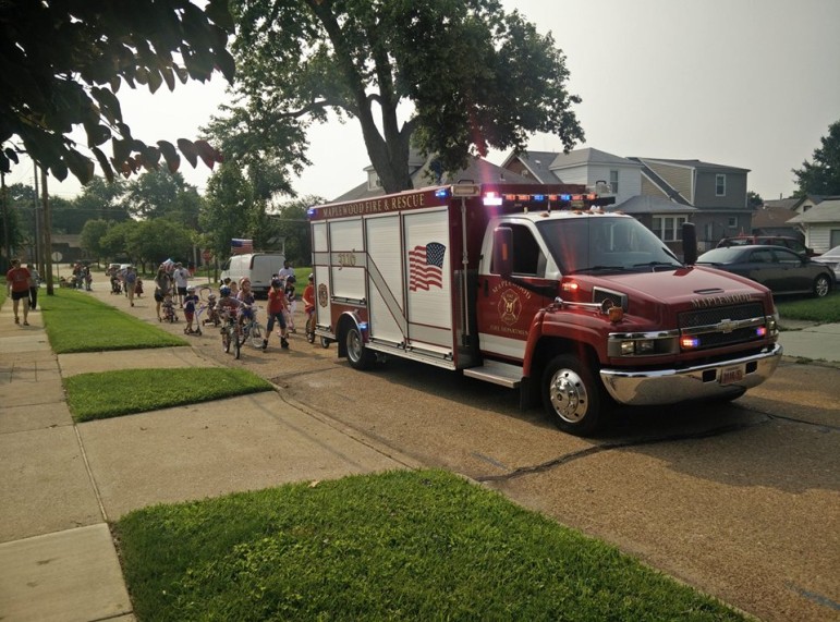 Maplewood firefighters took part in a July 4 parade on Walter, Elm, Edgar, and James. Photos via Professional Firefighters of Maplewood Facebook