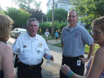 Maplewood Police Chief Kruse and Fire Chief Merrell meet with a block party in the 2012 Night out Against Crime. 