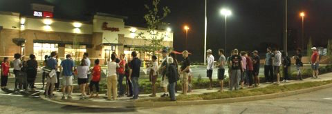 Campers arrive at Chick-fil-A, for free meals for a year