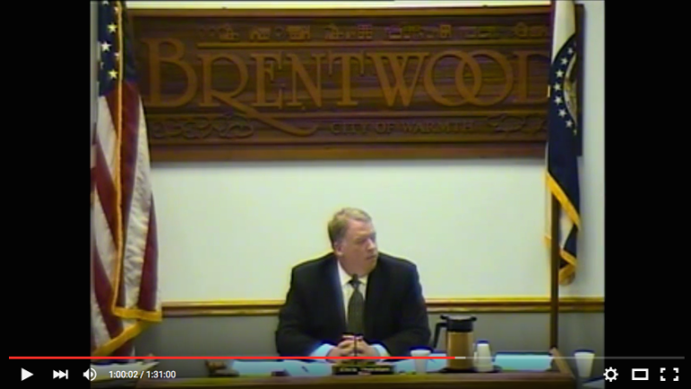 Brentwood Mayor Chris Thornton at the Aug. 17 meeting, via City of Brentwood YouTube