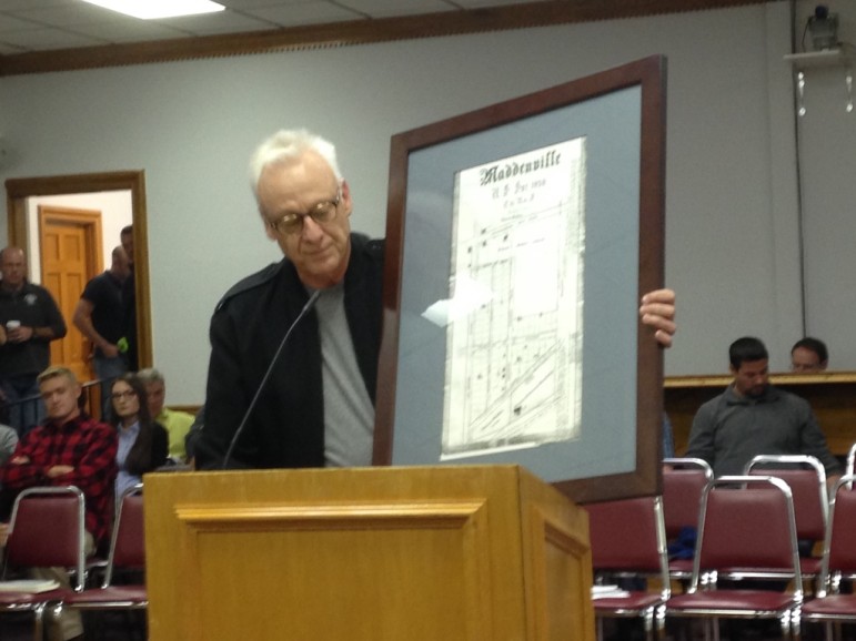 Charles Ault with the map of Maddenville, contributed photo