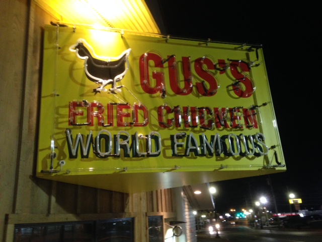 The Gus's World Famous Fried Chicken sign at 7434 Manchester Road in Maplewood.