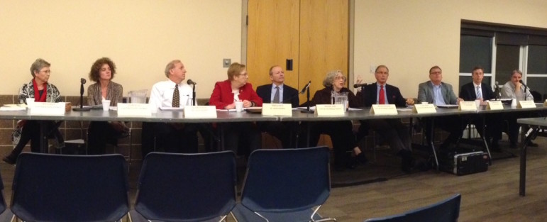 The TIF commission. Clayton School District members Jane Klamer and Susan Buse are on the left. 