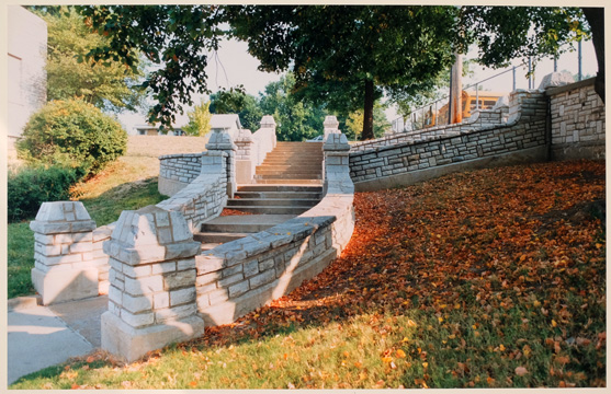 Ditto for this photo. This grand staircase on the eastern side of the pool building is the absolute best stonework we have in Maplewood. Prove me wrong! It is absolute poetry in stone. Irreplaceable yet twice the target of demolition. Never again hopefully.