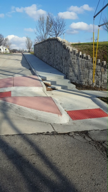 Rose Bingham's photo of curb cuts that lead to steps at Lohmeyer and Bredell