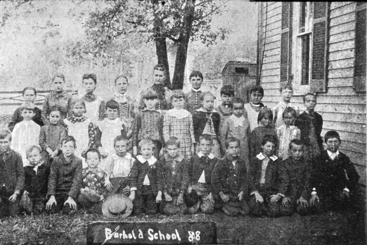 Bartold School 1888. also known as Bartold Valley school after Bartold Valley which must have had an early post office. Bartold valley was located where Manchester and Hanley now intersect. Courtesy of the Maplewood Public Library.