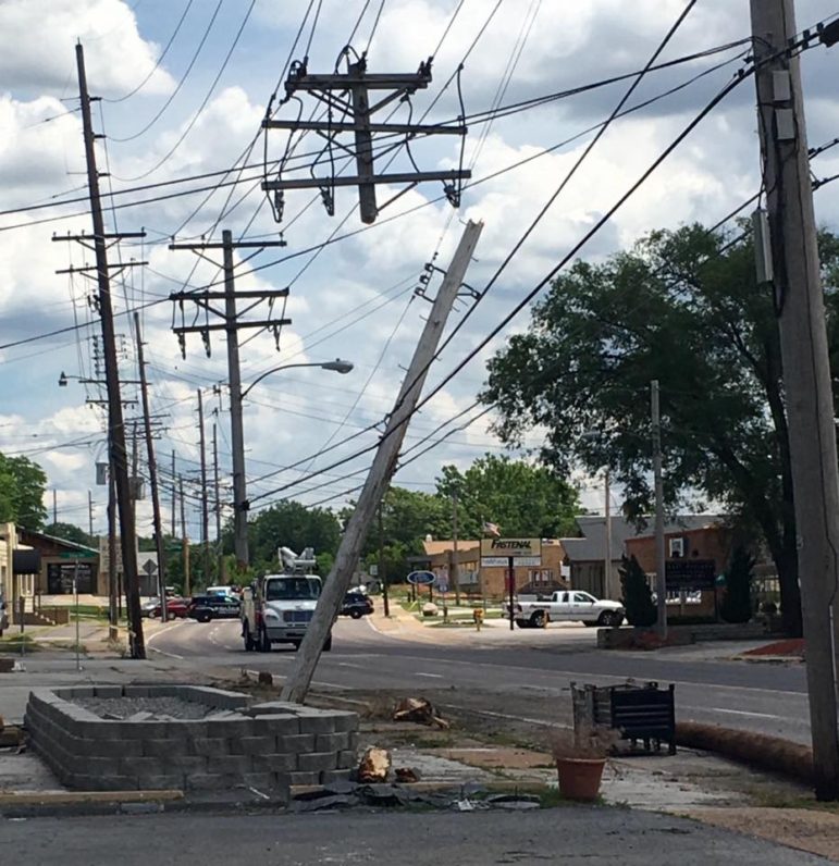 The damaged utility pole. via Facebook