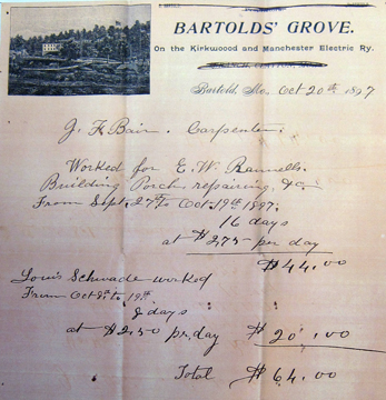 this receipt for carpentry work has the same drawing used as a letterhead this time as was used on the postcard. The receipt was amongst the papers that the Rannells family generously donated to the St. louis Center of the Missouri State Historical society next to the Mercantile Library on the campus at UMSL. Whew.