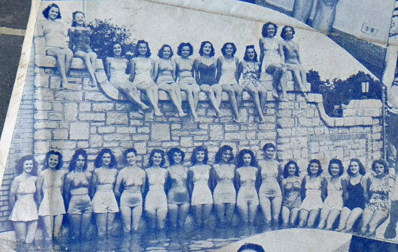Here's a closeup of the girls. I include this for two reasons. 1. The girls are very pretty. 2. Look at the size of that stonework they're posing on. It was a sort of headboard to the original pool. It stood right over the kiddie pool and is indeed still standing though the kiddie pool is long gone.