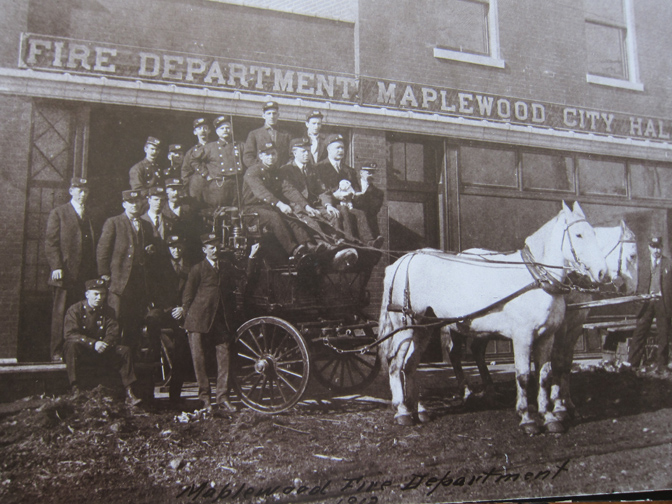 Maplewood's finest pose with their gear and dog in this fine image from 1912. The original building still exists on Sutton. Courtesy of the Maplewood Public Library.
