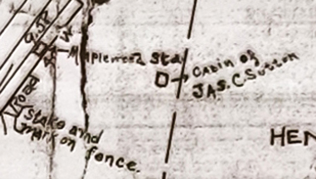In case you were wondering how I know the location of James' cabin. This is from an 1881 map that was copied on Dec. 25, 1925 by Jas. Sutton Harrison. He must have been a grandson of James who died in 1877. Harrison was the married name of James' daughter, Sarah. Interesting parts of her mansion still exist within the J.B.Smith Funeral Parlor building. 