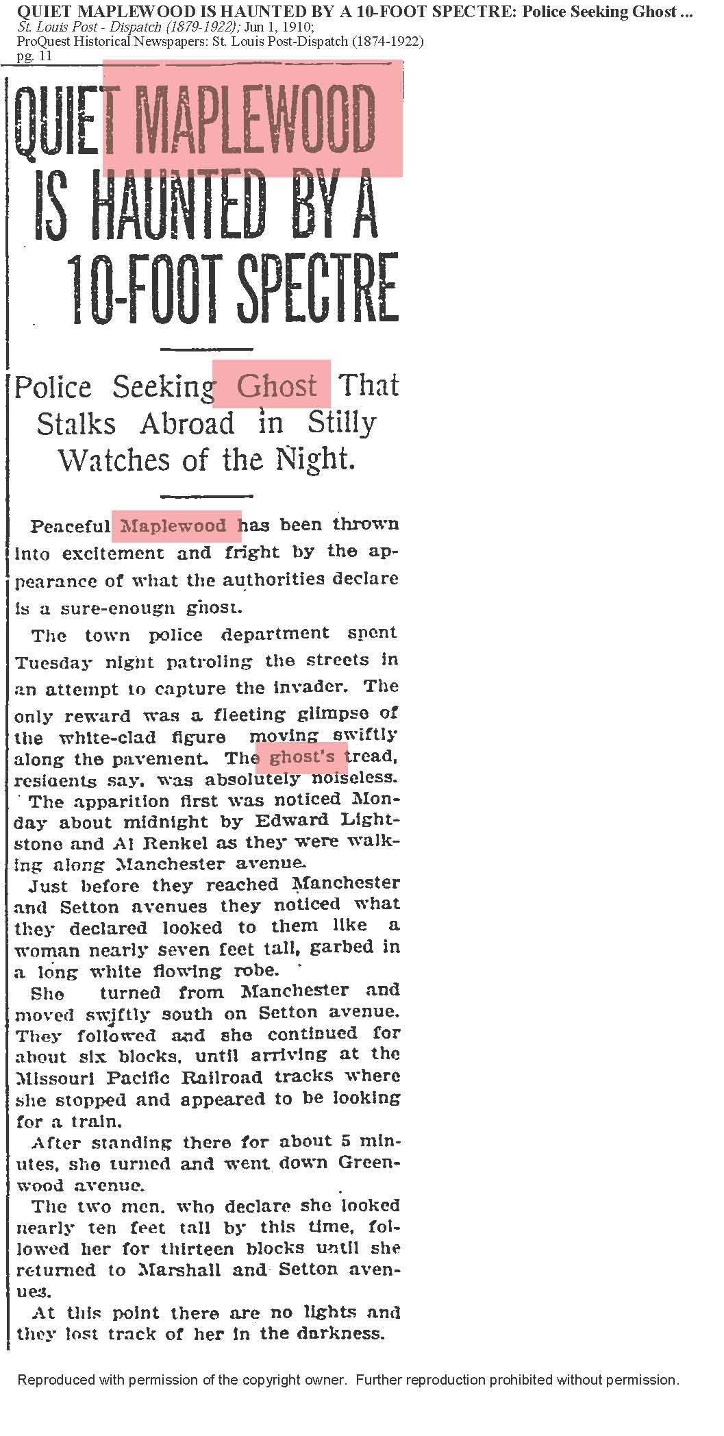 this is the original article from the St. Louis Post-Dispatch dated June 1, 1910. i think I may have posted this before but I'm posting it again so you don't have to look for it. this is just the greatest ghost story. We're very lucky to have these eyewitness accounts.
